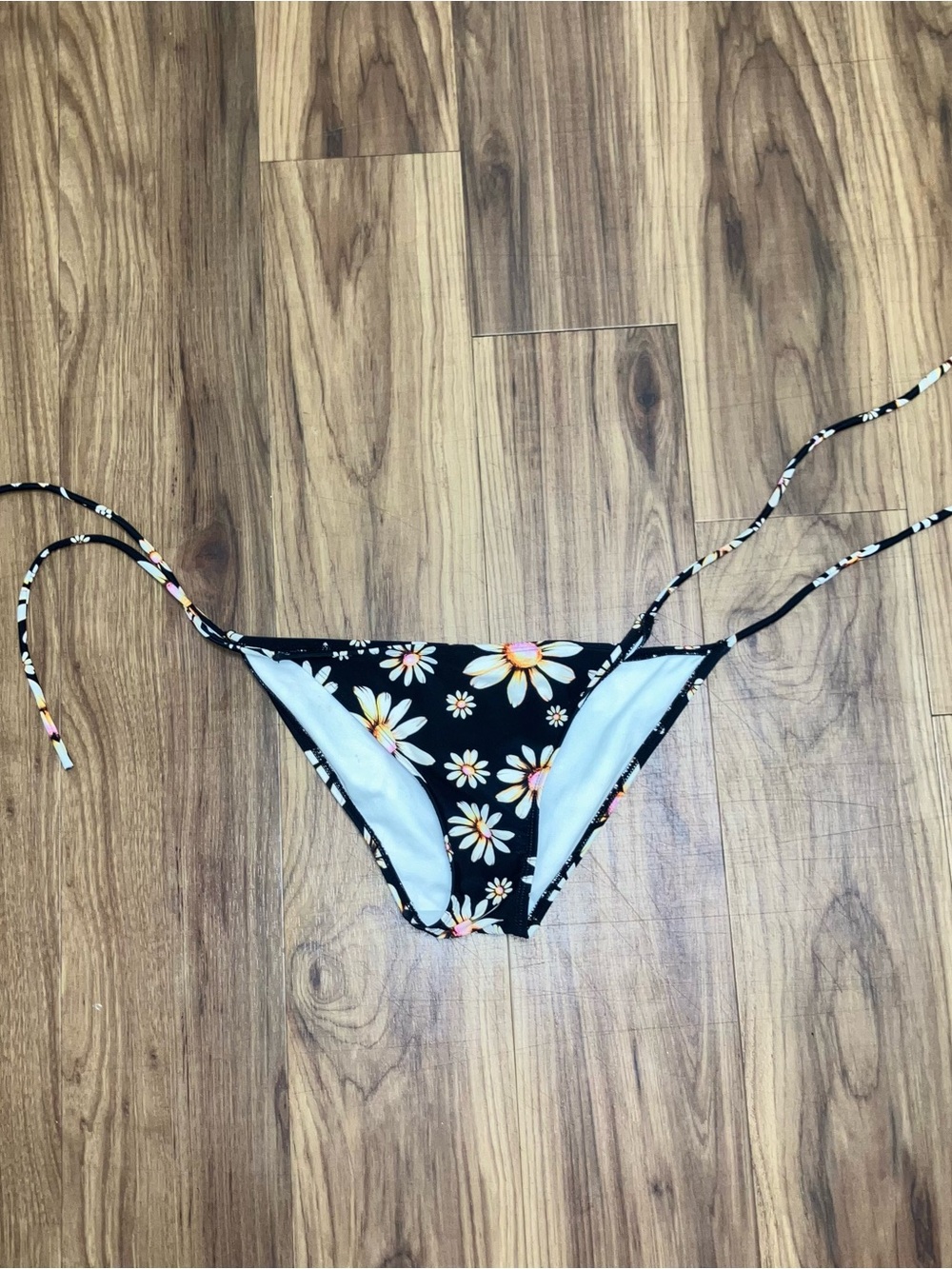 Cute daisy bottoms Black Floral String Bikini Bottoms